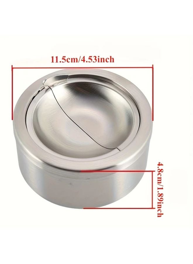 Stainless Steel Flip Top Ashtray Silvery Portable Round Design Durable Rust Proof Easy Clean - Image 3